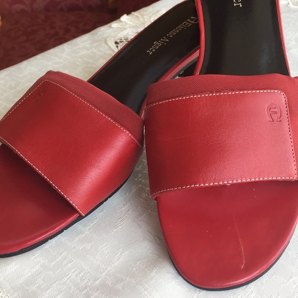 Etienne Aigner Red Leather Slides - Picture 6 of 8